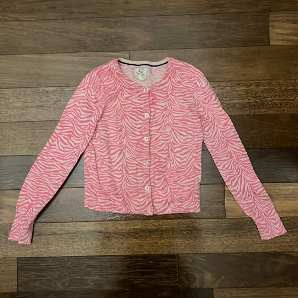 Lands’ End Kids Girls Size M 5-6 Button Up Cardigan 🦓